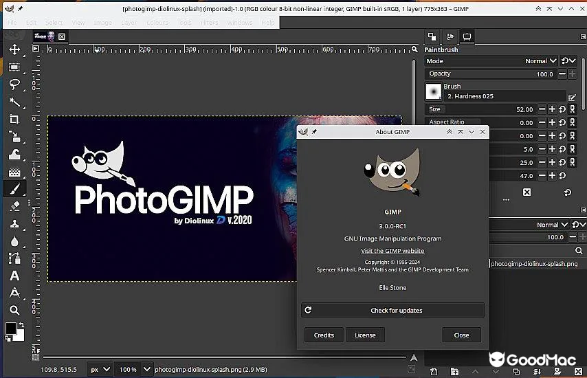 PhotoGIMP 安装完成后的 GIMP 3 界面